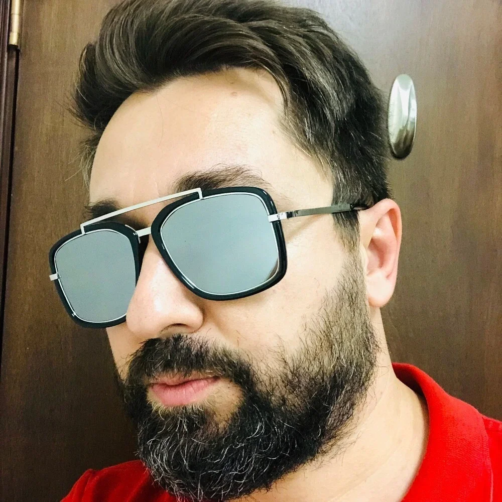 Square Sunglasses Men's‎ Fashion Shades Silver Accents Mirror Lens Trendy Shades